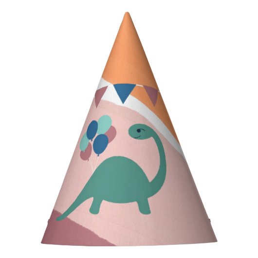 Dinosaur verjaardagballonbanner neutraal feesthoedjes (Voorkant)