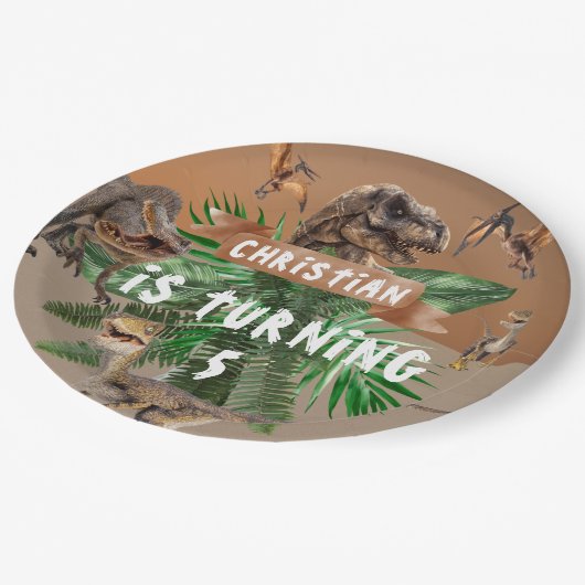 Dinosaur-verjaardagsfeest Papieren Bordje (Gekanteld)