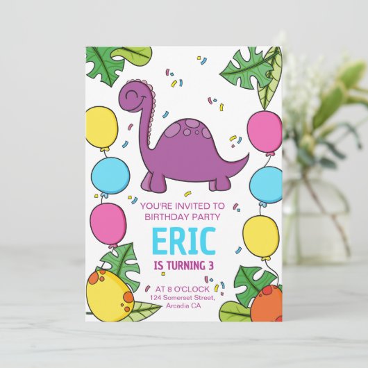 Dinosaur Verjaardagsfeest Uitnodigen, Jurassic T-R Kaart (Staand voorkant)