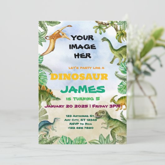 Dinosaur Verjaardagsfeest Uitnodiging (Staand voorkant)