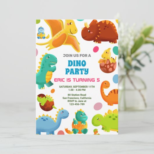 Dinosaur Verjaardagsfeest Uitnodiging, Dinosor Kaa Kaart (Staand voorkant)