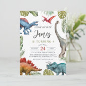 Dinosaur Verjaardagsfeest Uitnodiging Sjabloon, Di (Staand voorkant)