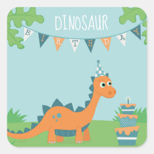 Dinosaur verjaardagsfeest vierkante sticker