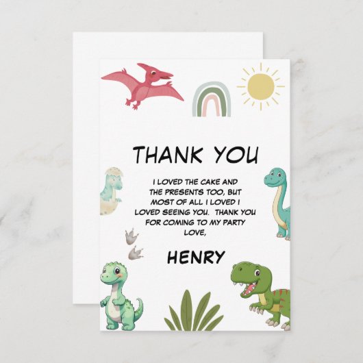 Dinosaur Verjaardagsfeestje Bedankkaart (Voorkant / Achterkant)