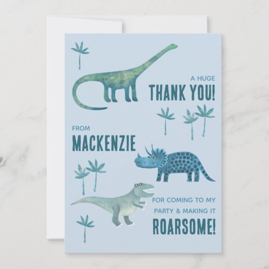 Dinosaur Verjaardagsfeestje Bedankt (Voorkant)