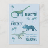 Dinosaur Verjaardagsfeestje Bedankt Briefkaart (Voorkant)