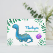 Dinosaur Verjaardagsfeestje | Blauwe Dino Bedankt (Staand voorkant)