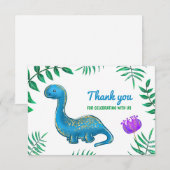 Dinosaur Verjaardagsfeestje | Blauwe Dino Bedankt (Voorkant / Achterkant)