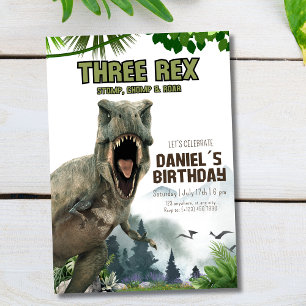 Dinosaur Verjaardagsfeestje Drie Rex Dino Jungle Kaart