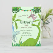 Dinosaur verjaardagsfeestje kaart (Staand voorkant)