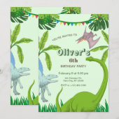 Dinosaur verjaardagsfeestje kaart (Voorkant / Achterkant)
