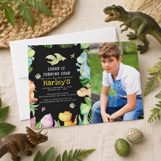 Dinosaur Verjaardagsfeestje Kaart