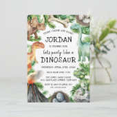 Dinosaur Verjaardagsfeestje Kaart (Staand voorkant)
