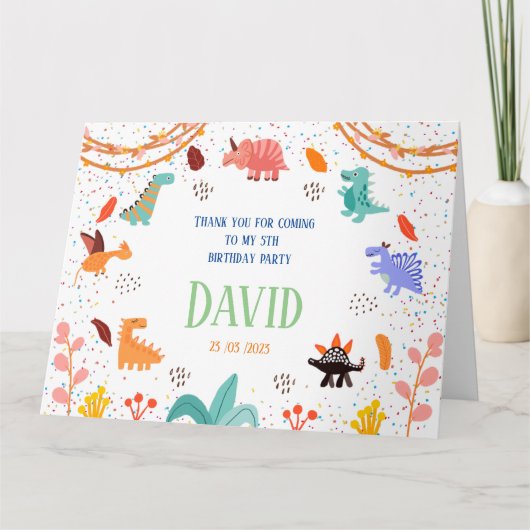 Dinosaur verjaardagsfeestje met de titel Hartelijk Bedankkaart (Voorkant)