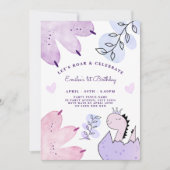 Dinosaur Verjaardagsfeestje Roze Paars Kaart (Voorkant)