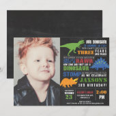 Dinosaur-verjaardagsfoto, kartonnen rawr-jongen kaart (Voorkant / Achterkant)