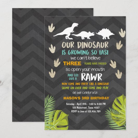 Dinosaur verjaardagsuitnodiging Dinosaur Party Cha Kaart (Voorkant / Achterkant)