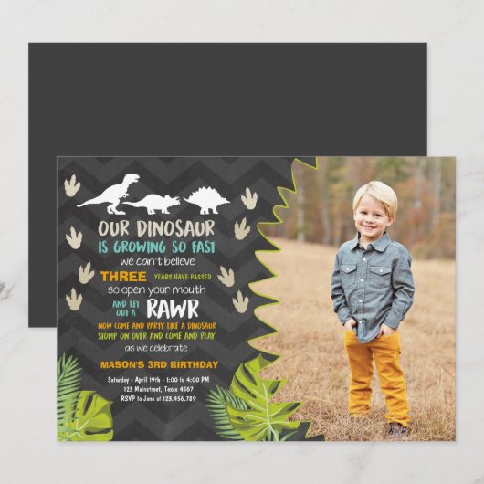 Dinosaur verjaardagsuitnodiging Dinosaur Party nod Kaart (Voorkant / Achterkant)