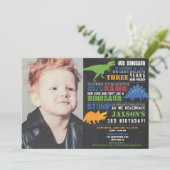 Dinosaur-verjaardagsuitnodiging foto-uitnodiging kaart (Staand voorkant)