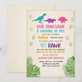 Dinosaur verjaardagsuitnodiging Girl Dinosaur Part Kaart (Voorkant / Achterkant)