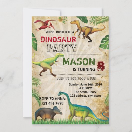 Dinosaur verjaardagsuitnodiging kaart (Voorkant)