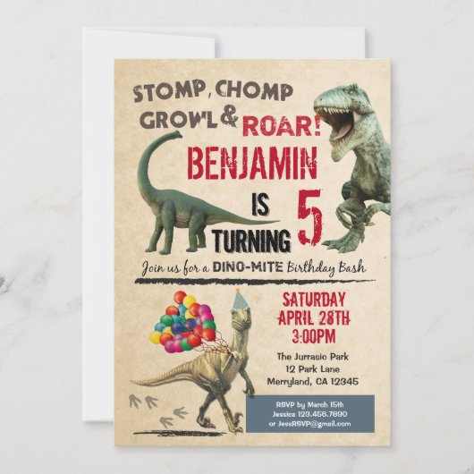 Dinosaur verjaardagsuitnodiging kaart (Voorkant)