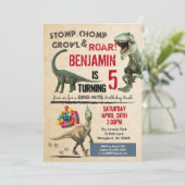 Dinosaur verjaardagsuitnodiging kaart (Staand voorkant)