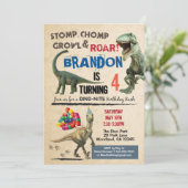 Dinosaur verjaardagsuitnodiging kaart (Staand voorkant)