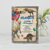 Dinosaur-verjaardagsuitnodiging realistisch kaart (Staand voorkant)