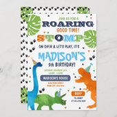 Dinosaur verjaardagsuitnodiging roar stomp op meer kaart (Voorkant / Achterkant)