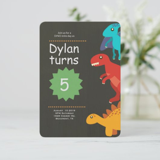 Dinosaur Verjaardagsuitnodiging, T-Rex Verjaardags Kaart (Staand voorkant)
