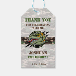 Dinosaur-verjaardagsverkrachter, kamouflage krasse cadeaulabel