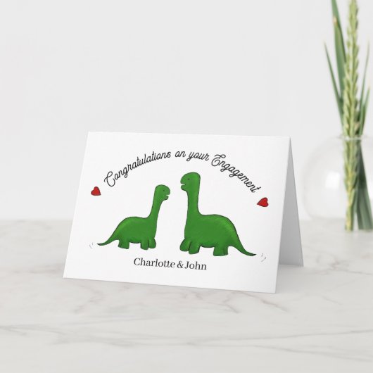 Dinosaur verloving gefeliciteerd kaart (Voorkant)