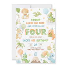 Dinosaur Vier Jongen 4e Verjaardag Uitnodiging