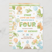 Dinosaur Vier Jongen 4e Verjaardag Uitnodiging (Voorkant / Achterkant)