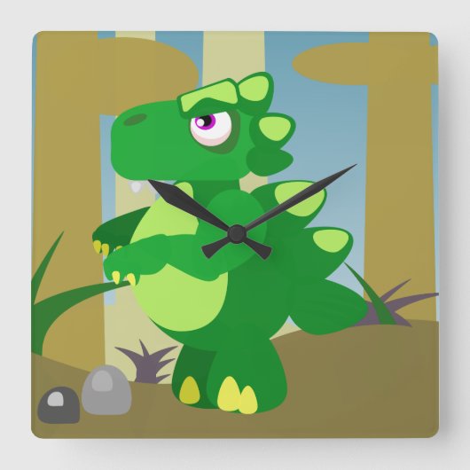 Dinosaur Vierkante Klok (Voorkant)