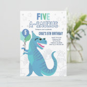 Dinosaur Vijf A-Saurus 5e Verjaardagsfeest T-Rex Kaart (Staand voorkant)