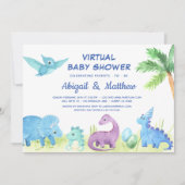 Dinosaur Virtual Baby shower Cute Invitation Aankondiging (Voorkant)