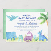 Dinosaur Virtual Baby shower Cute Invitation Aankondiging (Voorkant / Achterkant)