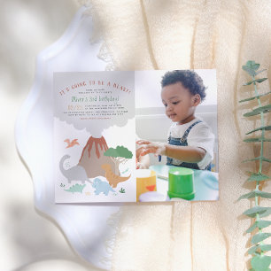 Dinosaur & Volcano Blast Boy Foto Birthday Party Briefkaart