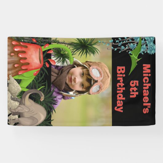 Dinosaur vulcano jongens verjaardagsbanner spandoek (Horizontaal)