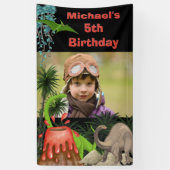 Dinosaur vulcano jongens verjaardagsbanner spandoek (Verticaal)