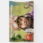 Dinosaur vulcano prehistorische jongens verjaardag spandoek (Verticaal)