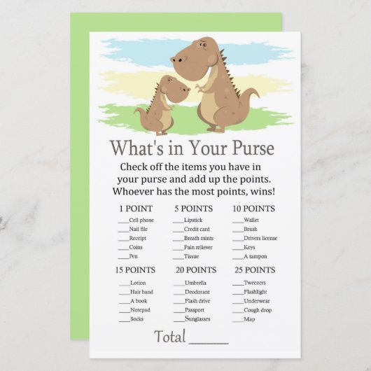 Dinosaur Wat zit er in je baby shower met handtas (Voorkant / Achterkant)