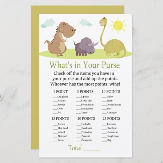 Dinosaur Wat zit er in je baby shower met handtas (Voorkant / Achterkant)