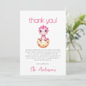 Dinosaur Watercolor Pink Baby Shower Bedankkaart (Staand voorkant)