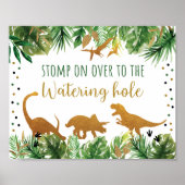 Dinosaur Watering Hole Birthday Sign Poster (Voorkant)