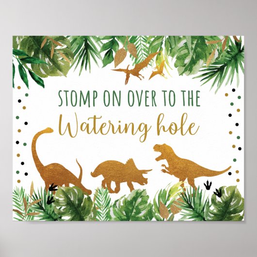 Dinosaur Watering Hole Birthday Sign Poster (Voorkant)
