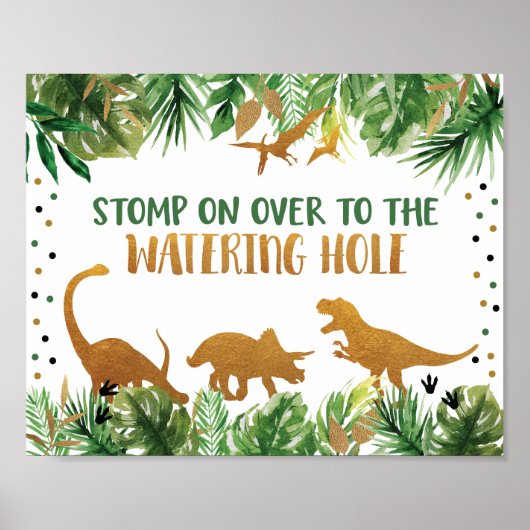 Dinosaur Watering Hole Birthday Table Sign Poster (Voorkant)