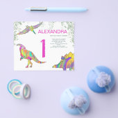 Dinosaur waterverf 1e Birthday Party roze budget Flyer (Enkel)